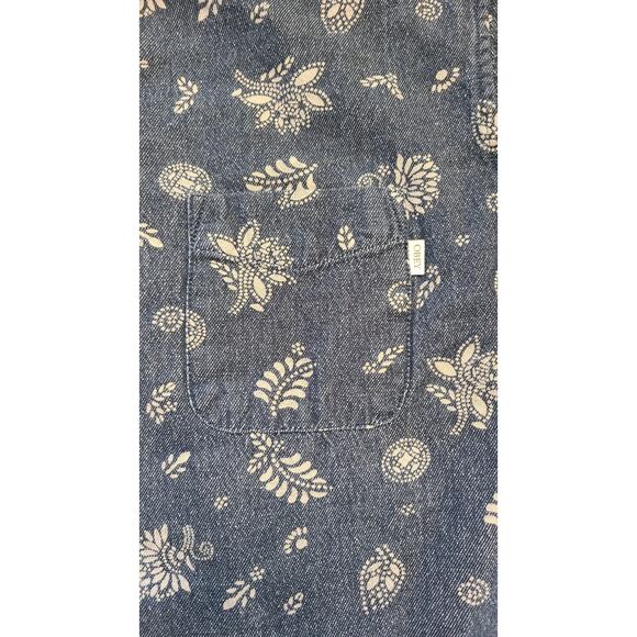 Obey Propaganda Men's 100% Cotton L Button Front Shirt Blue/Beige Floral Denim - Picture 3 of 7